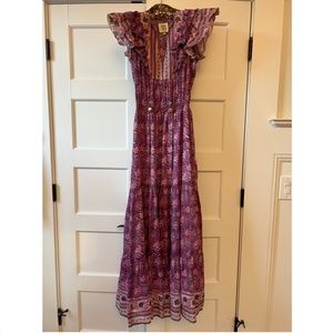 Alicia Bell Women's Kelsey Maxi Dress Purple Paisley Ruffle Sleeve Sequin XS New
